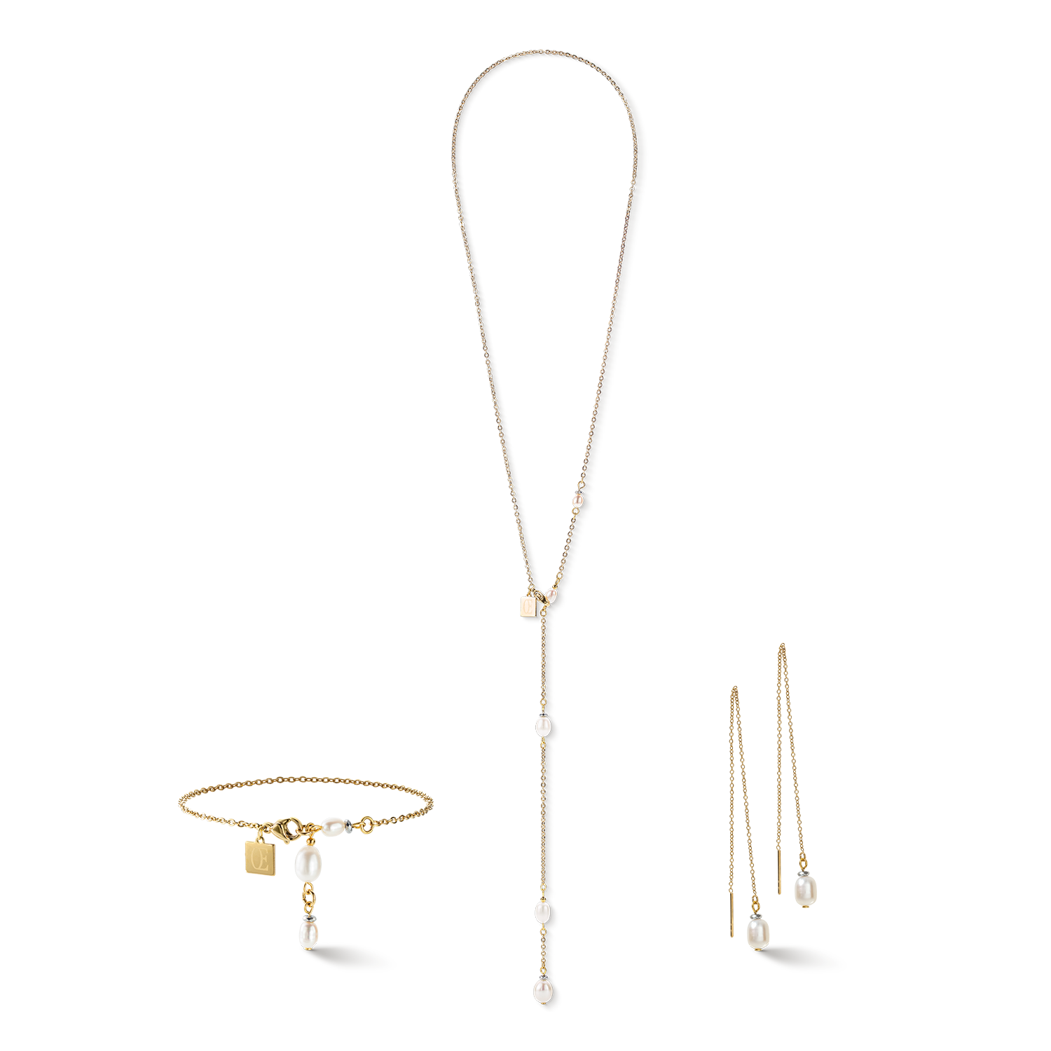 Bracciale Y Chain & Perle ovali d'acqua Dolce oro bianco