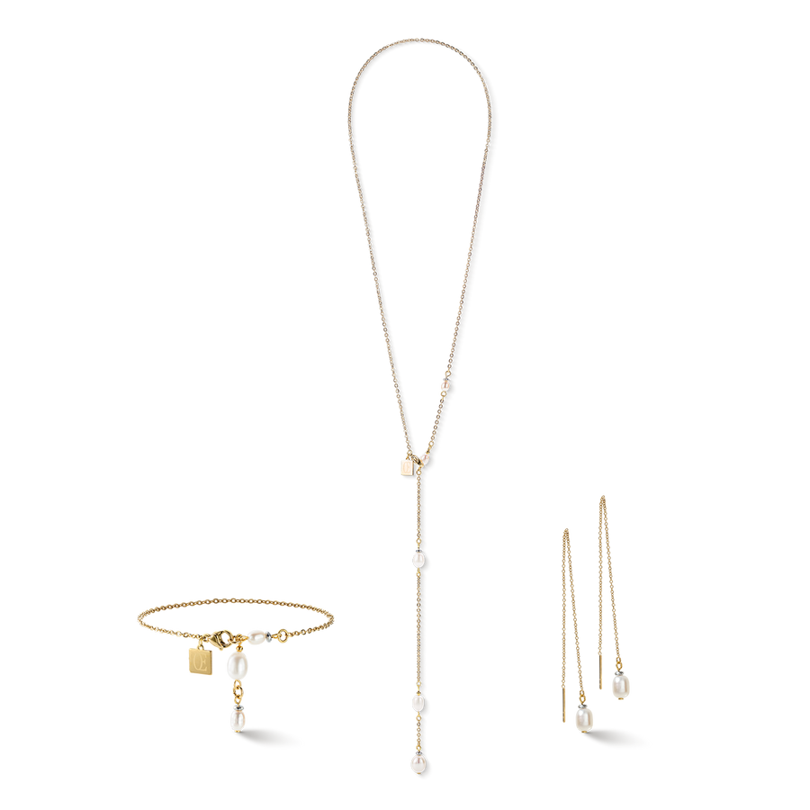 Bracciale Y Chain & Perle ovali d'acqua Dolce oro bianco