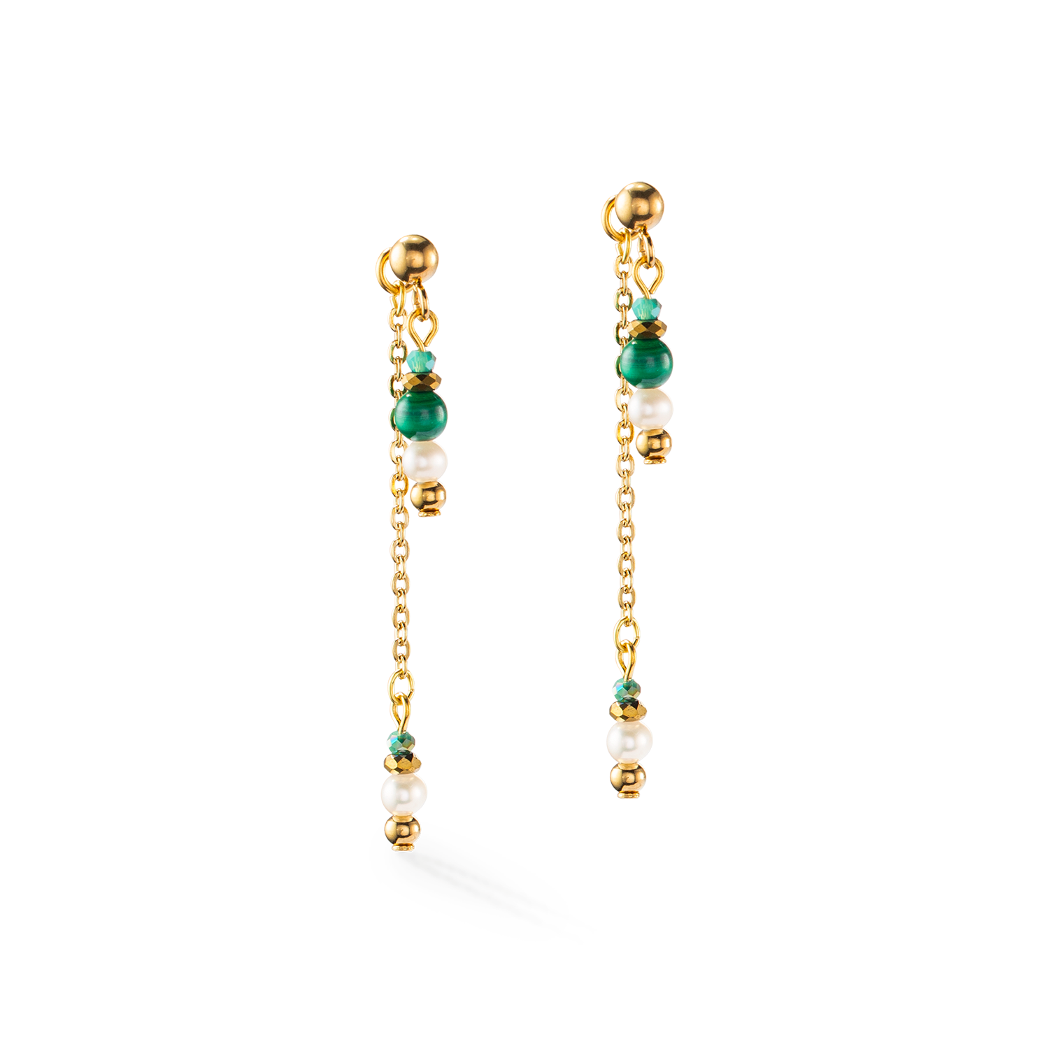 Orecchini Harmony multi wear oro con perle d'acqua dolce e malachite