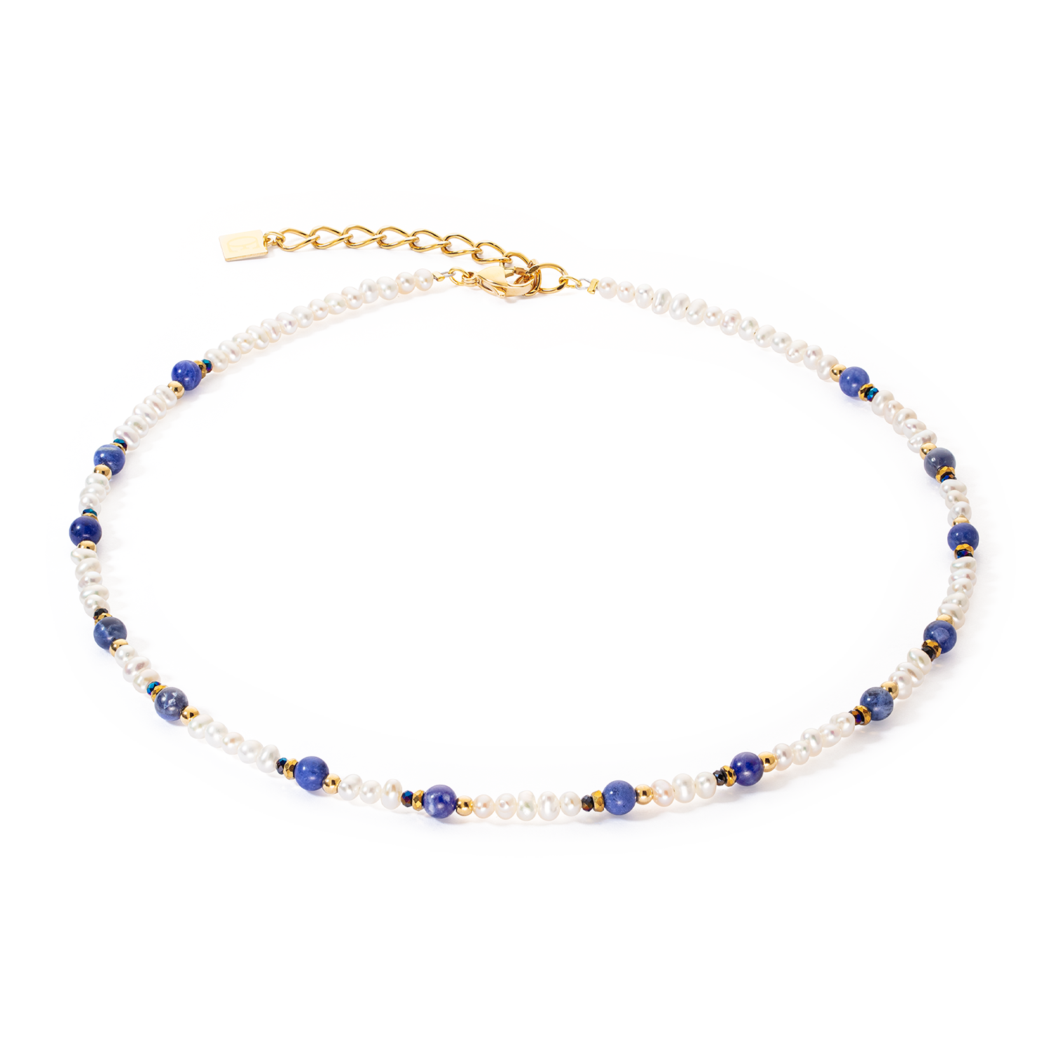 Collana Flow Perle d'acqua dolce e Sodalite oro