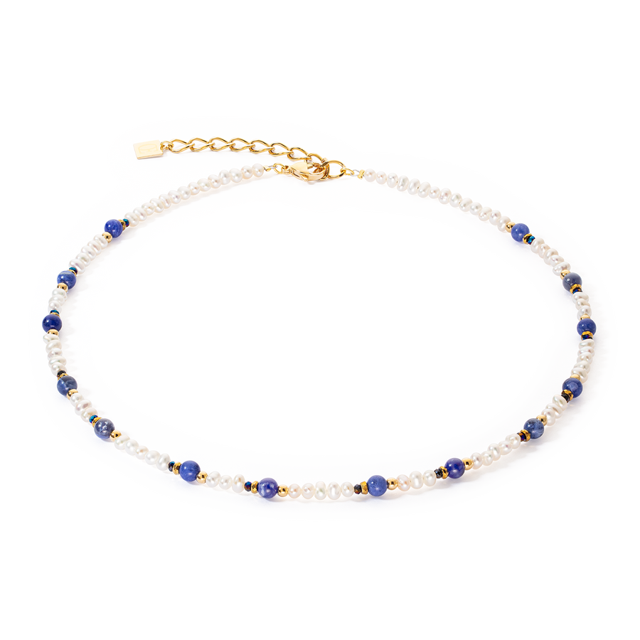 Collana Flow Perle d'acqua dolce e Sodalite oro