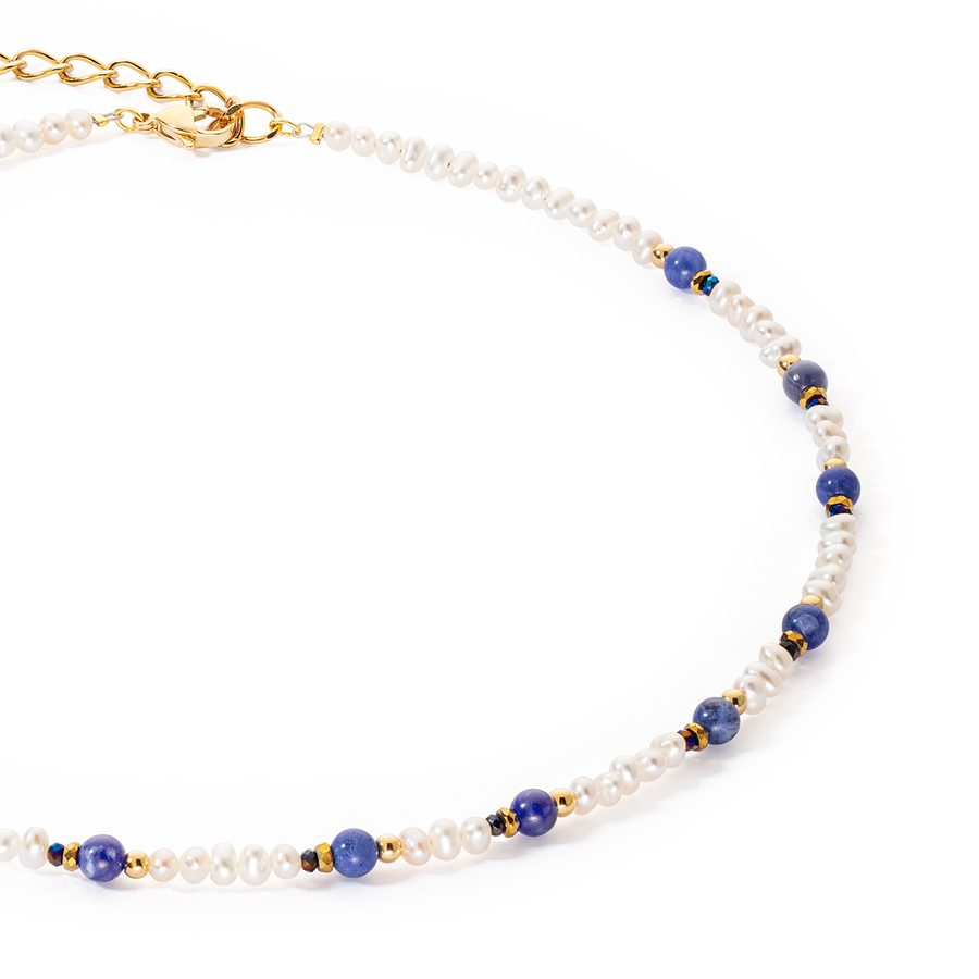 Collana Flow Perle d'acqua dolce e Sodalite oro