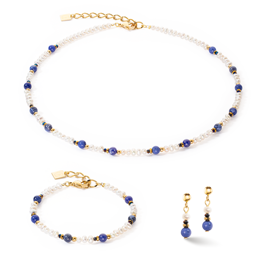 Collana Flow Perle d'acqua dolce e Sodalite oro