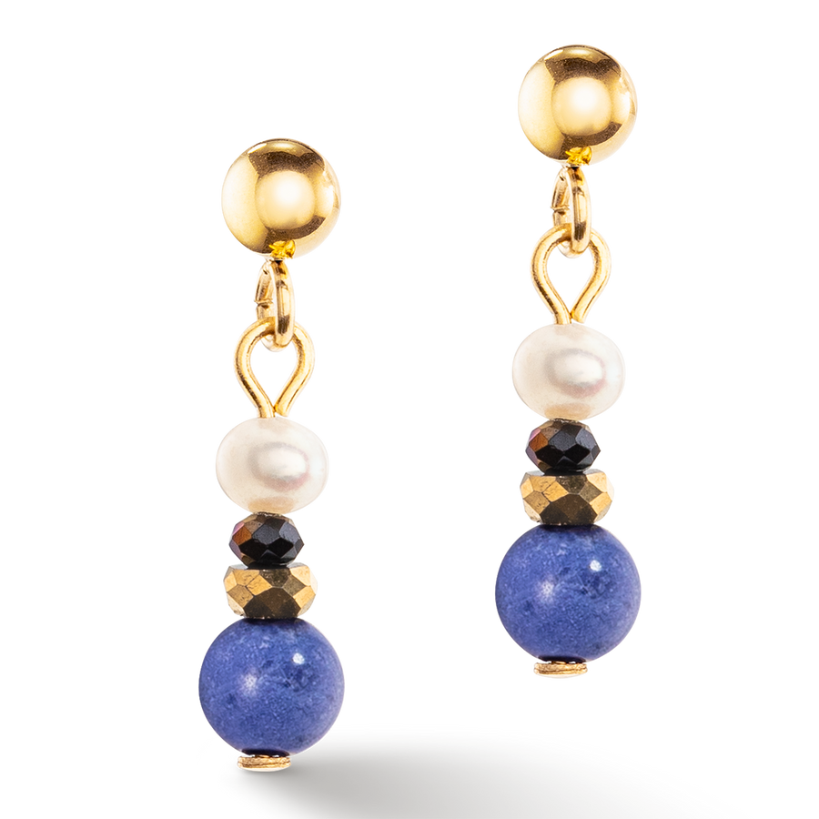 Orecchini Flow Perle d'acqua dolce e Sodalite oro