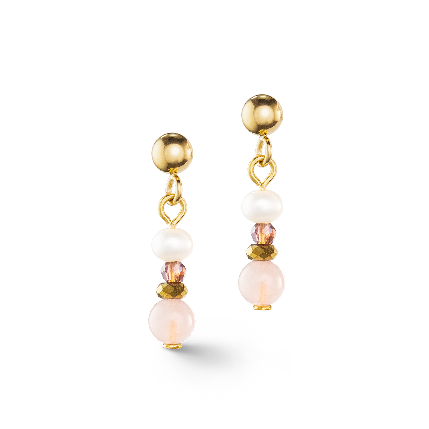 Orecchini Romantic Freshwater Pearls et quarzo rosa oro