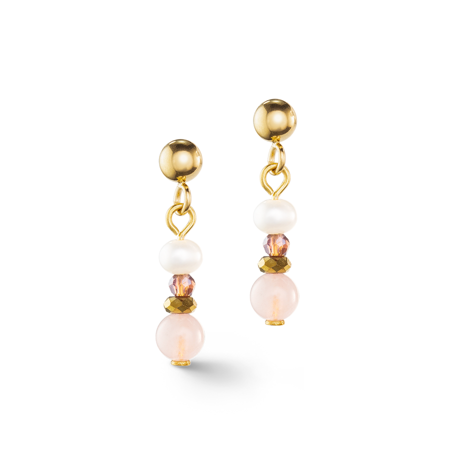 Orecchini Romantic Freshwater Pearls et quarzo rosa oro