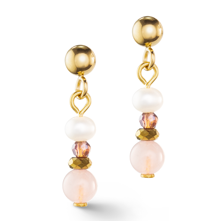 Orecchini Romantic Freshwater Pearls et quarzo rosa oro