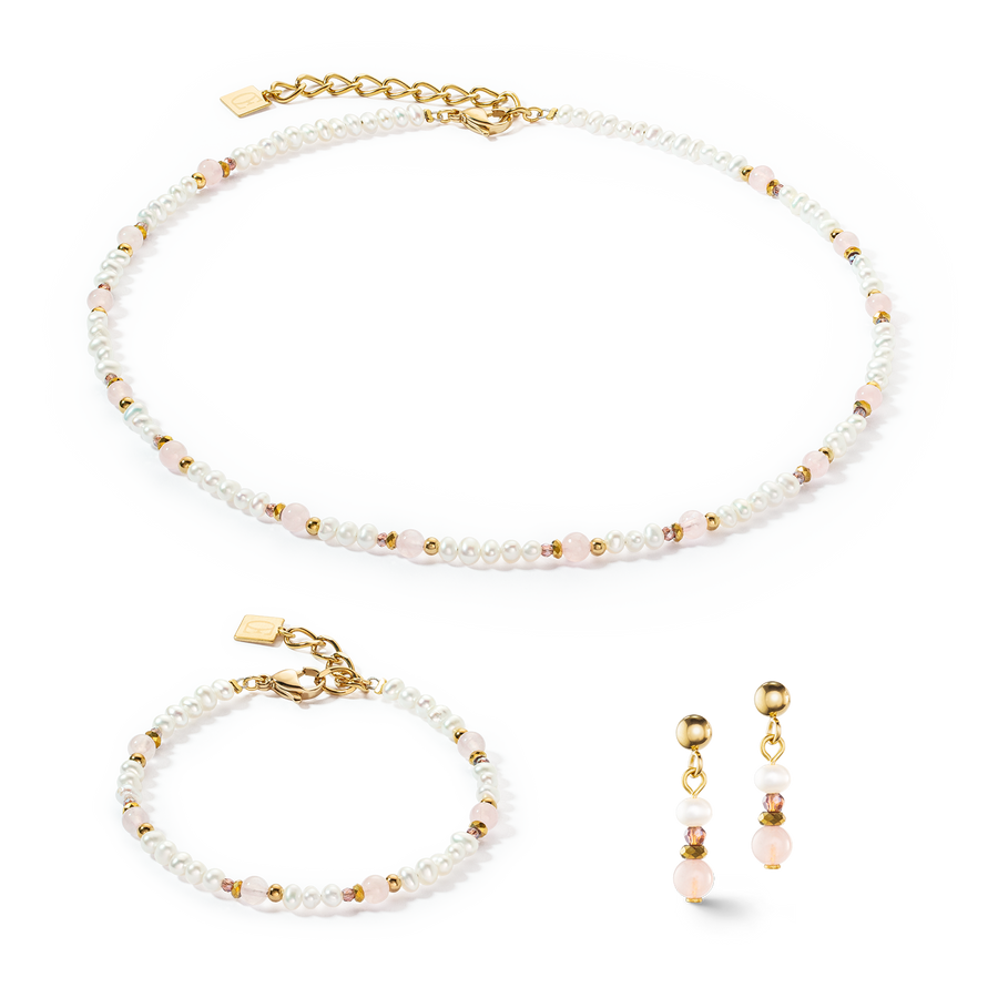 Orecchini Romantic Freshwater Pearls et quarzo rosa oro