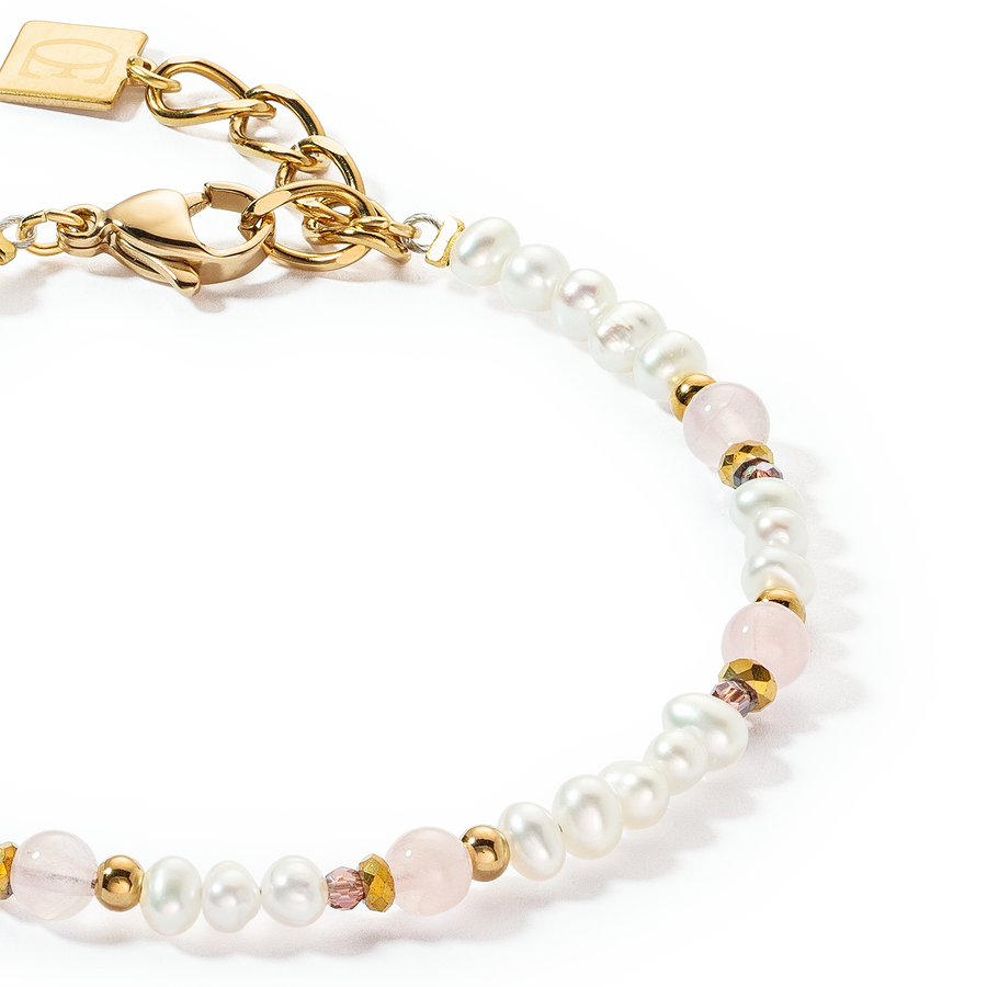 Braccialetto Romantic Freshwater Pearls et quarzo rosa oro