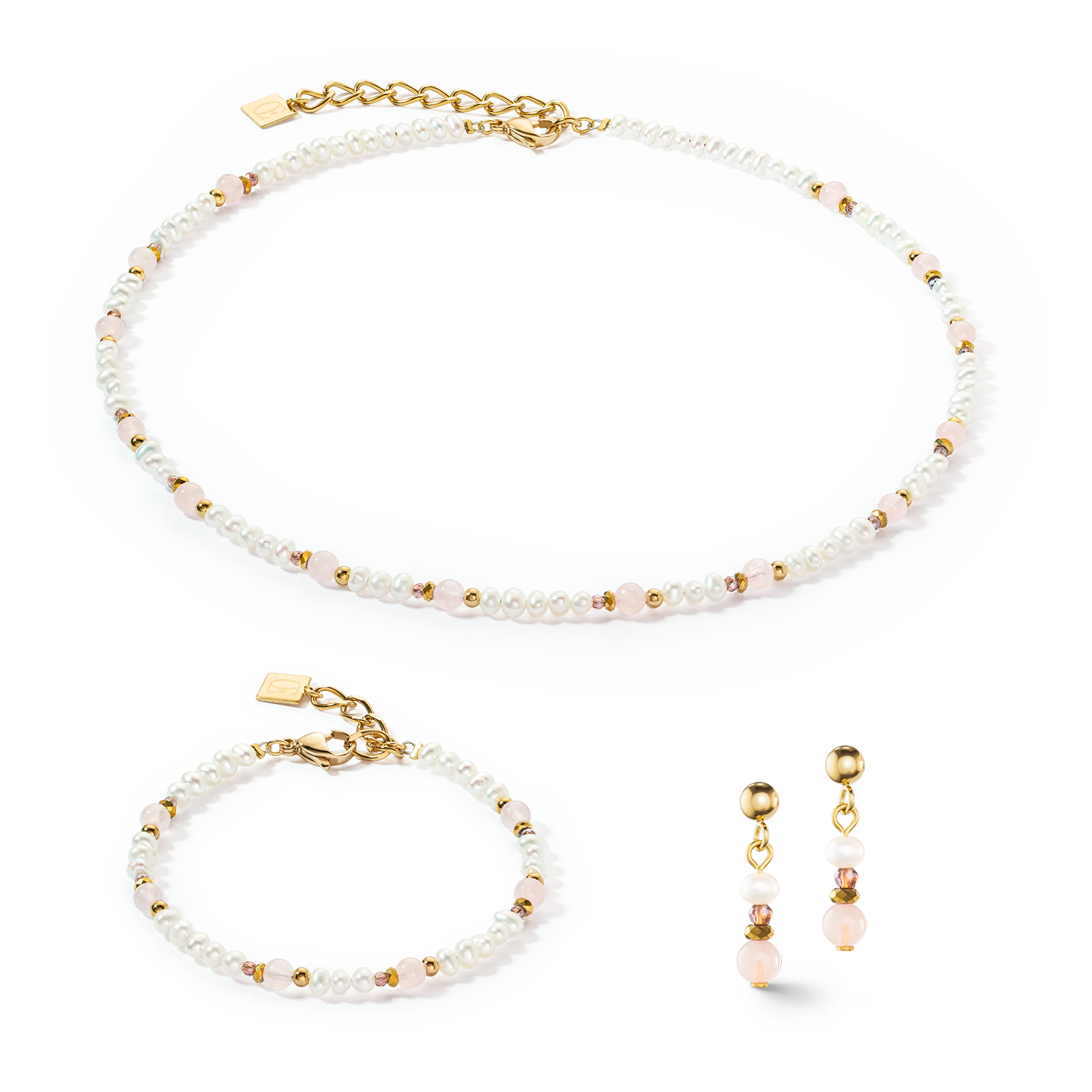 Braccialetto Romantic Freshwater Pearls et quarzo rosa oro