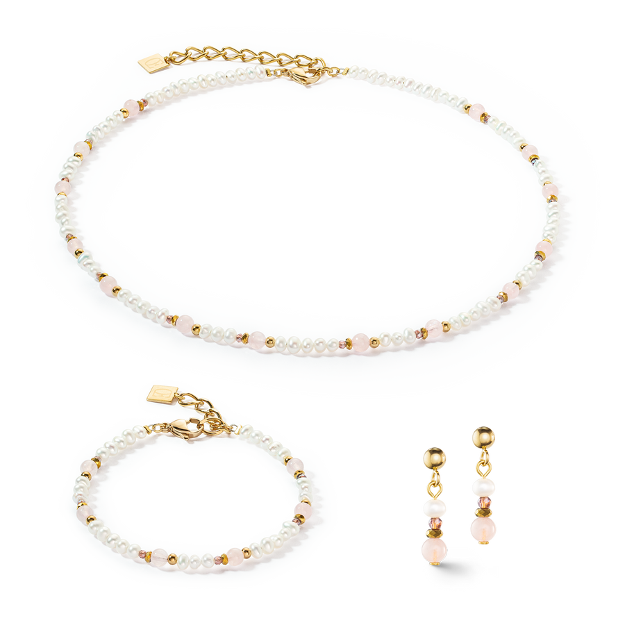 Set de gioielli Romantic Freshwater Pearls et quarzo rosa oro