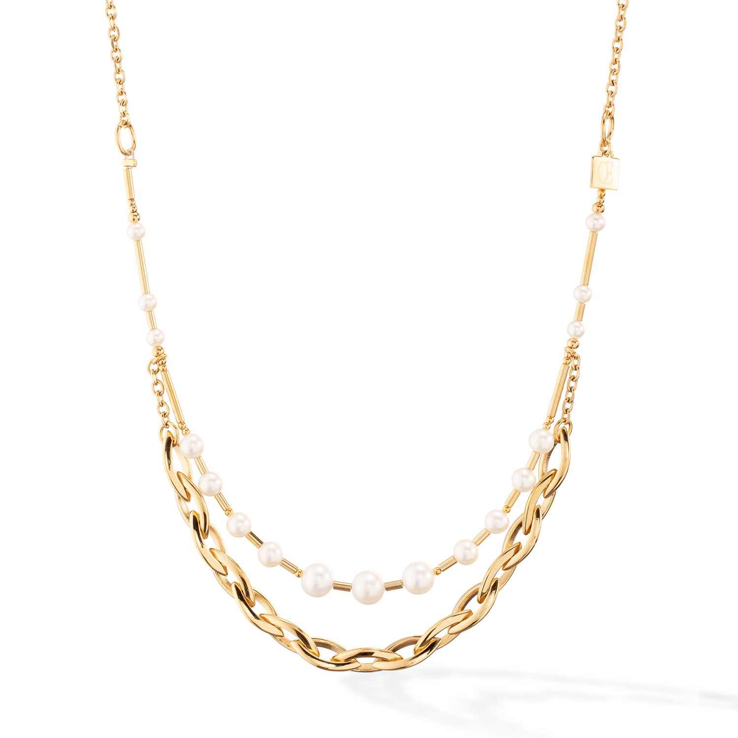 Collana Perle d'acqua dolce e Chunky Chain Navette Multiwear bianco-oro