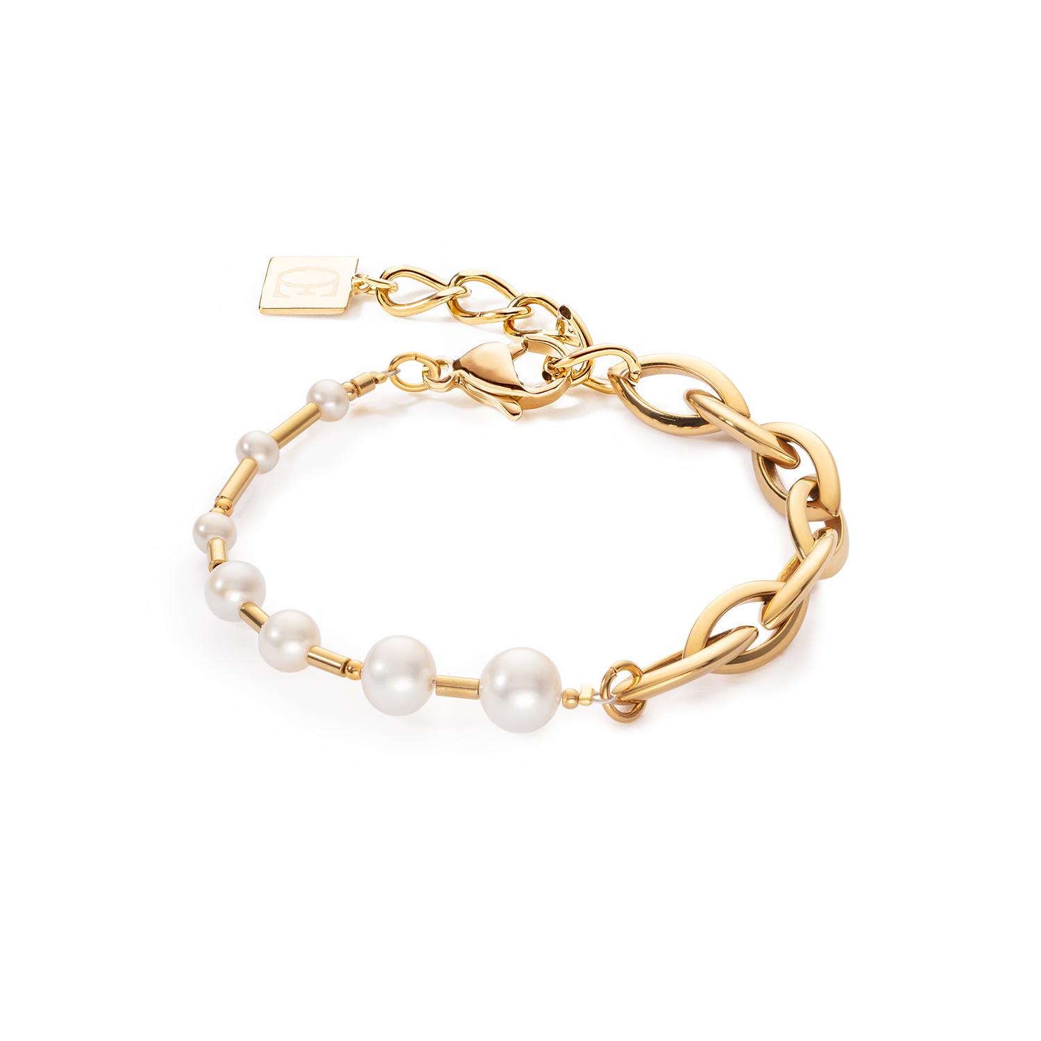 Bracciale Perle d'acqua dolce e Chunky Chain Navette Multiwear bianco-oro