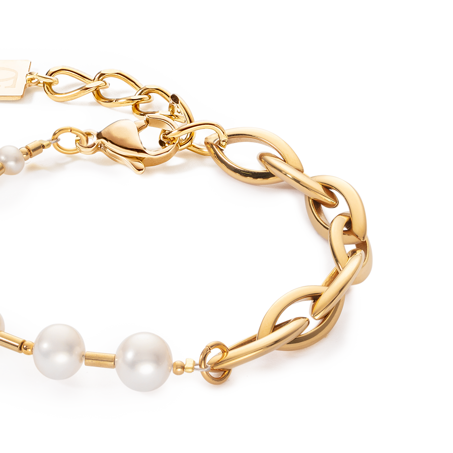 Bracciale Perle d'acqua dolce e Chunky Chain Navette Multiwear bianco-oro
