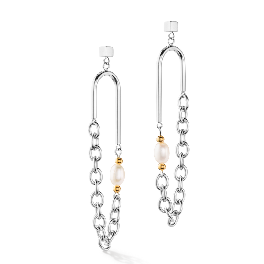 Orecchini boho argento-multicolor con perle d'acqua dolce