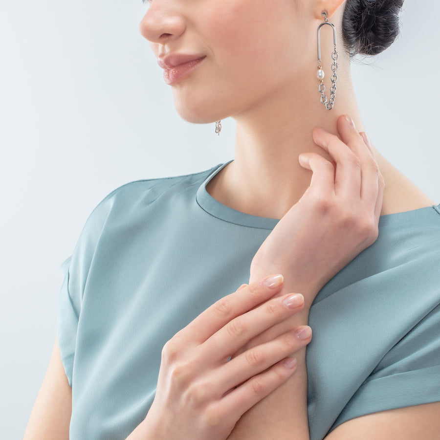 Orecchini boho argento-multicolor con perle d'acqua dolce
