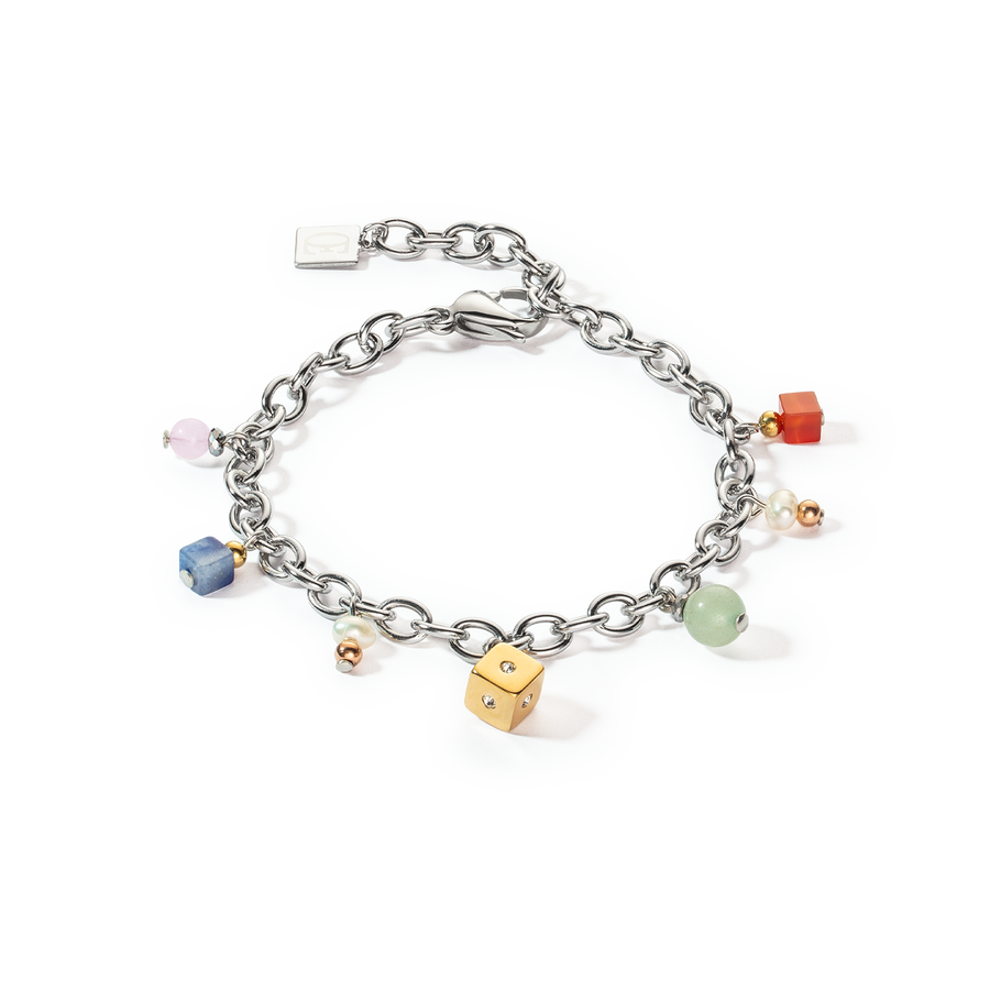 Bracciale boho argento-multicolor con perle d'acqua dolce
