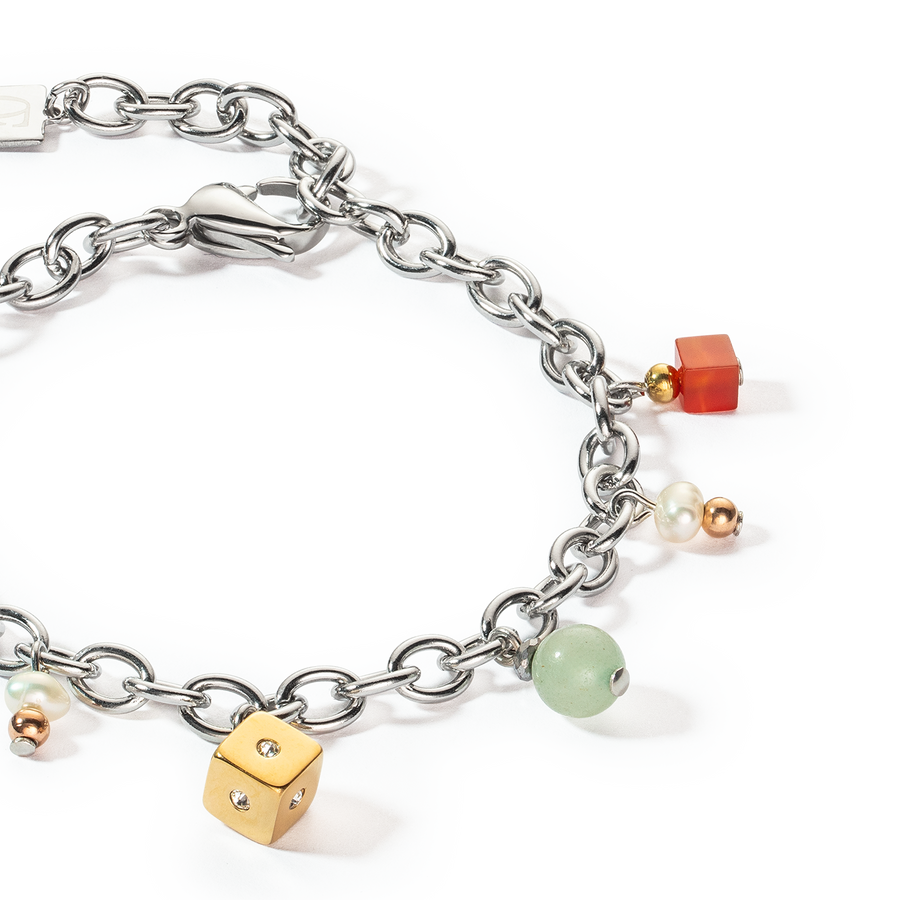 Bracciale boho argento-multicolor con perle d'acqua dolce