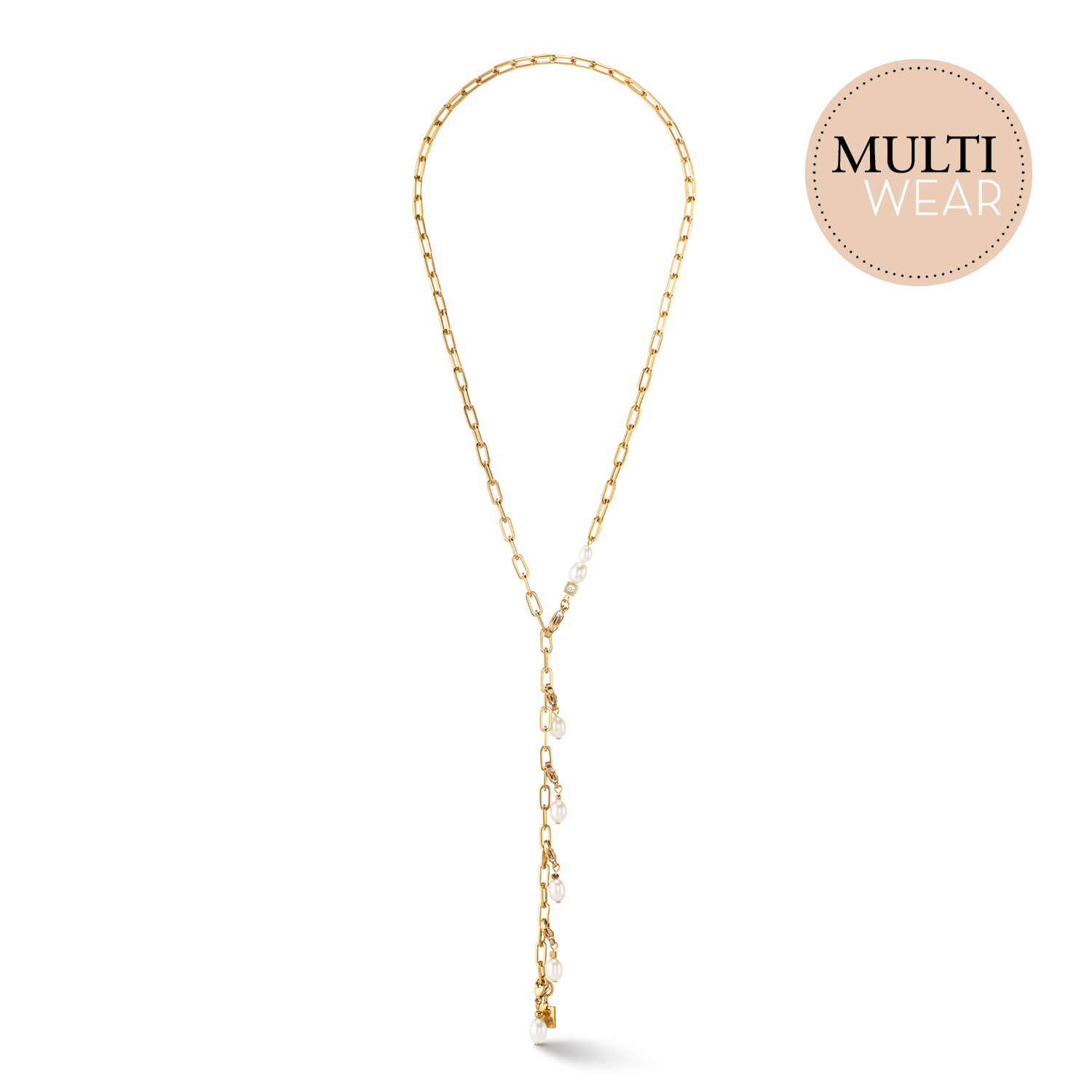 Collana Modern Chain oro e charm con perle d'acqua dolce