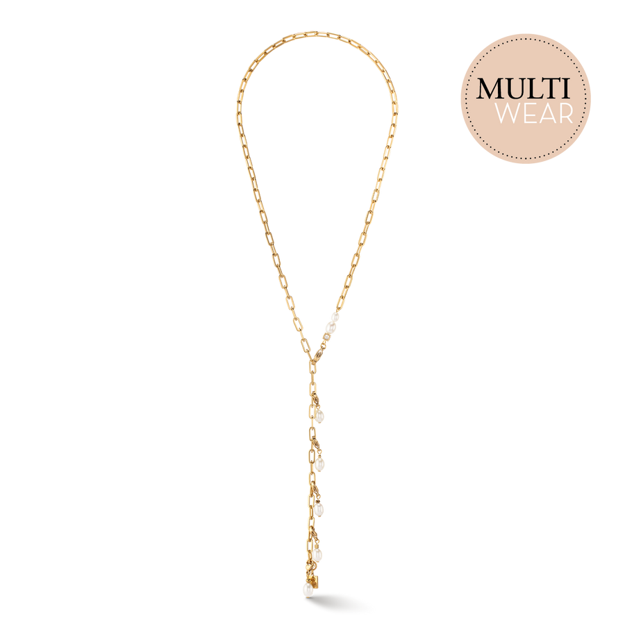 Collana Modern Chain oro e charm con perle d'acqua dolce
