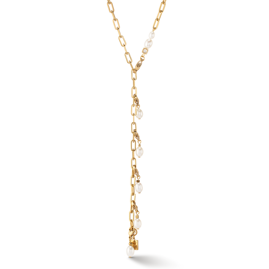 Collana Modern Chain oro e charm con perle d'acqua dolce
