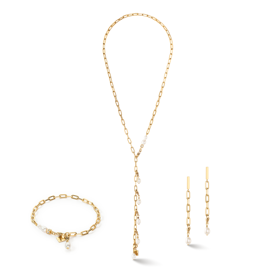 Collana Modern Chain oro e charm con perle d'acqua dolce