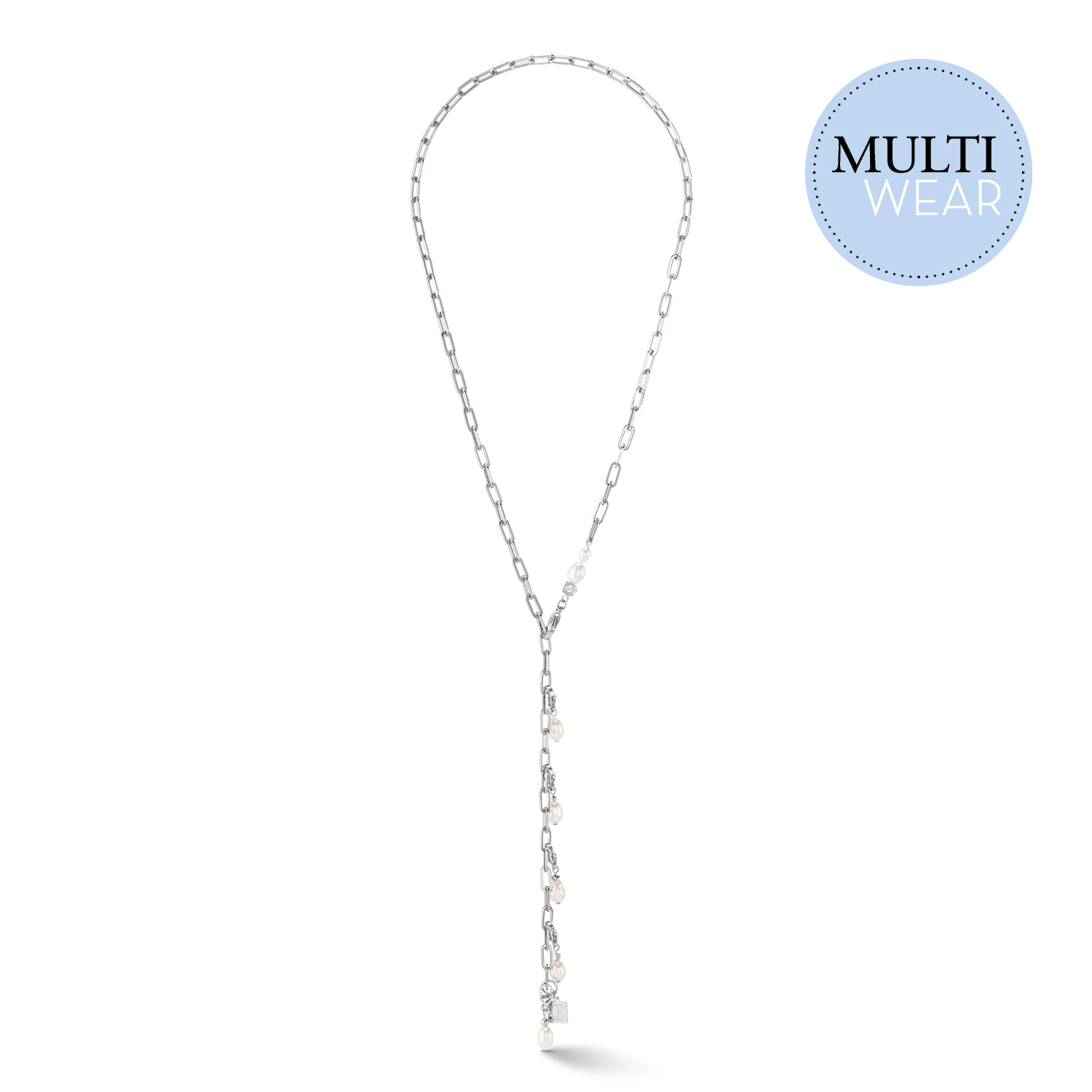 Collana Modern Chain argento e charm con perle d'acqua dolce