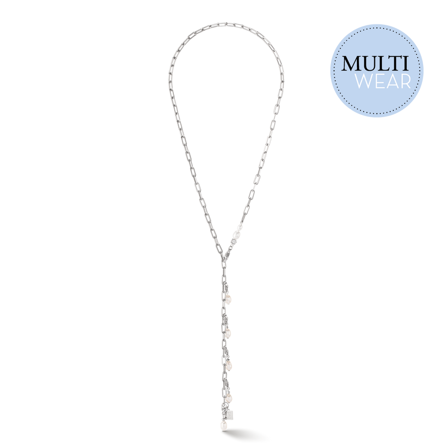 Collana Modern Chain argento e charm con perle d'acqua dolce