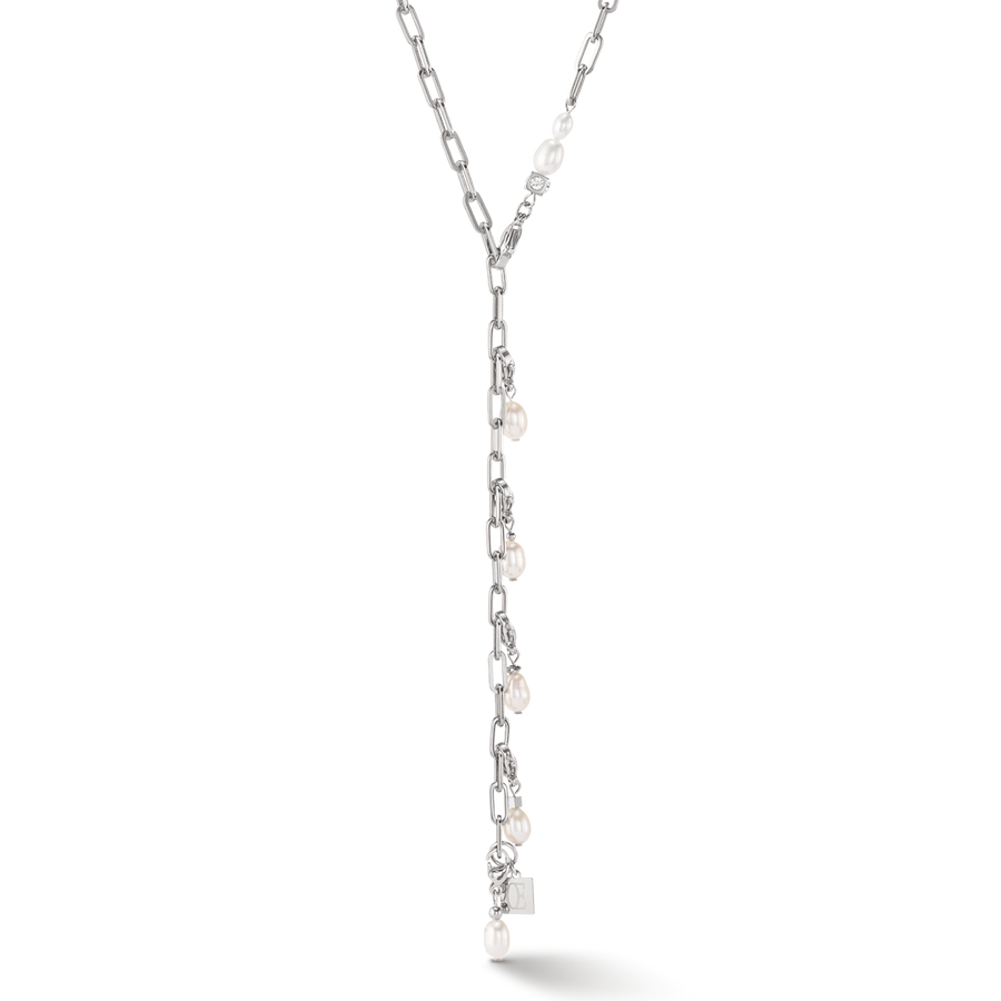 Collana Modern Chain argento e charm con perle d'acqua dolce
