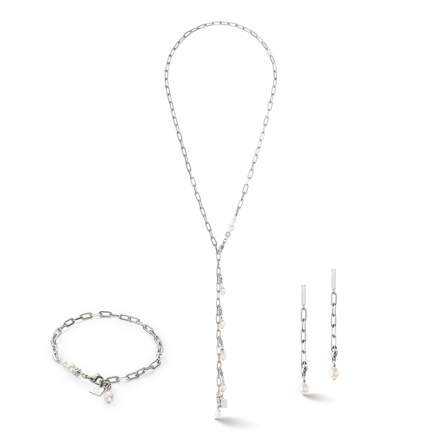 Collana Modern Chain argento e charm con perle d'acqua dolce