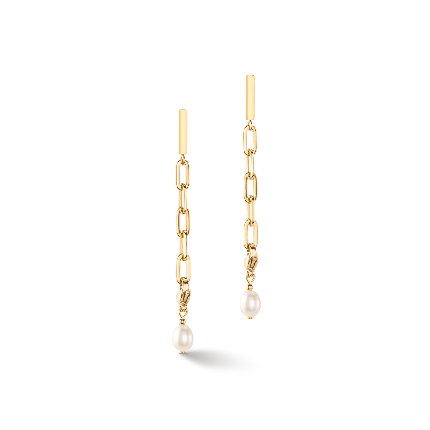 Orecchini Modern Chain oro e charm con perle d'acqua dolce