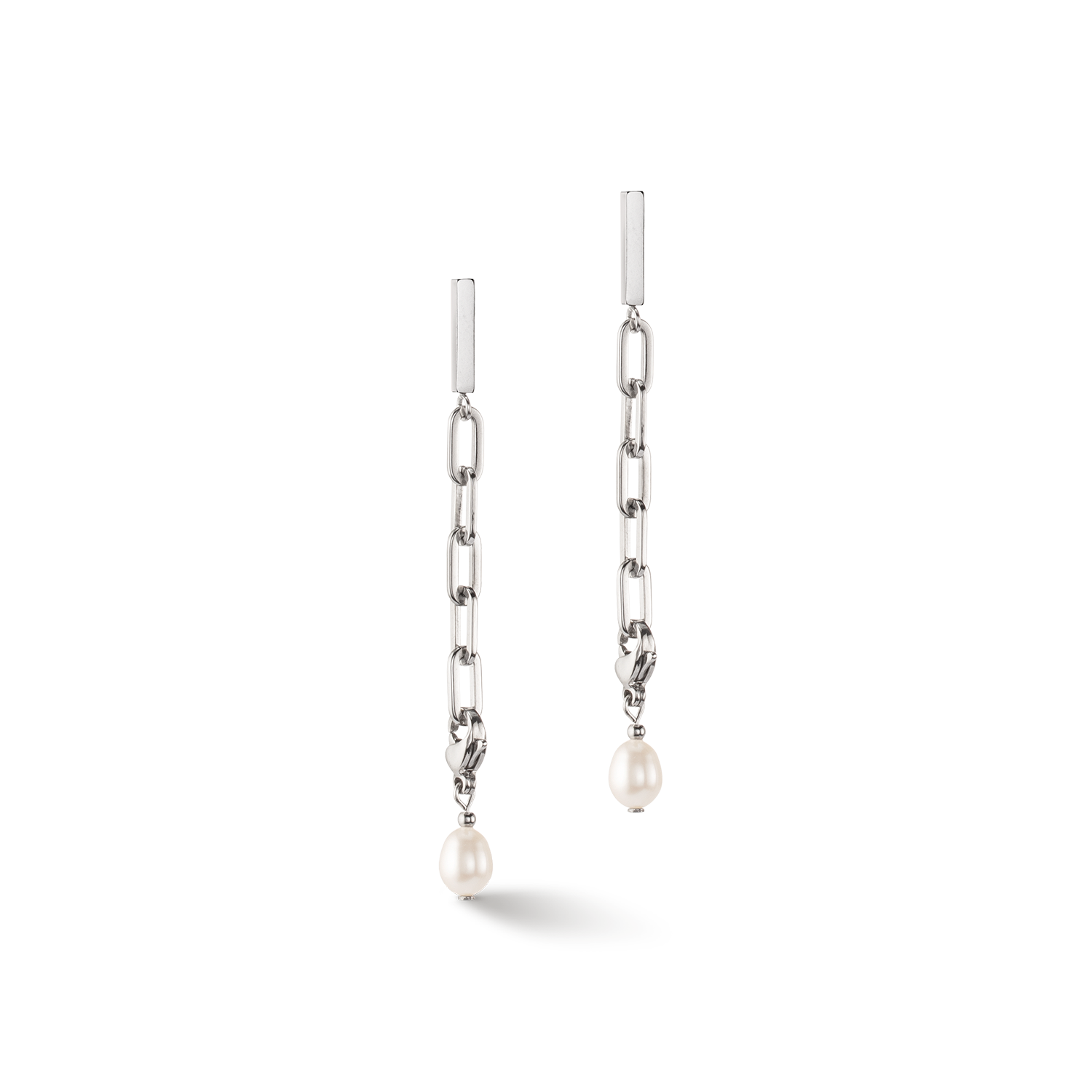 Orecchini Modern Chain argento e charm con perle d'acqua dolce