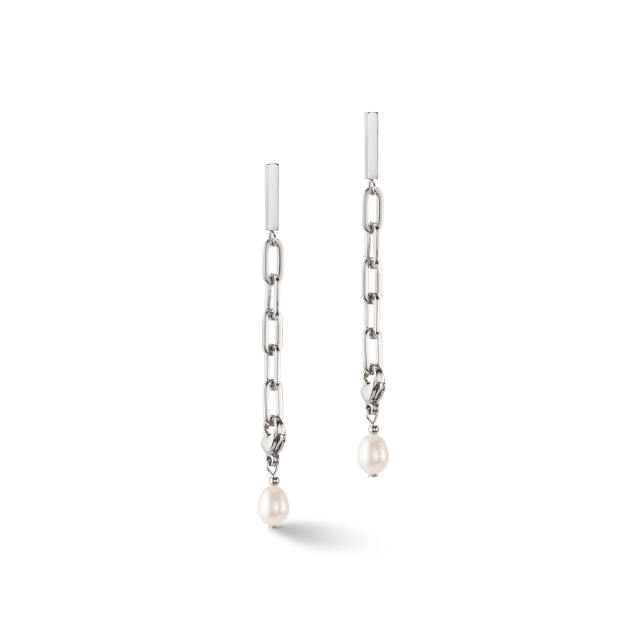 Orecchini Modern Chain argento e charm con perle d'acqua dolce
