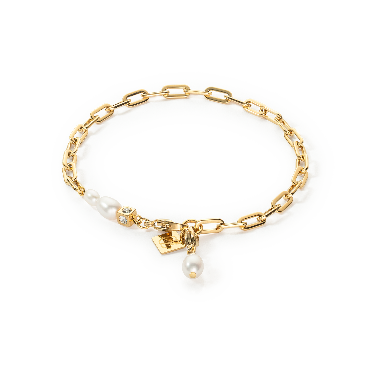 Bracciale Modern Chain oro e charm con perle d'acqua dolce