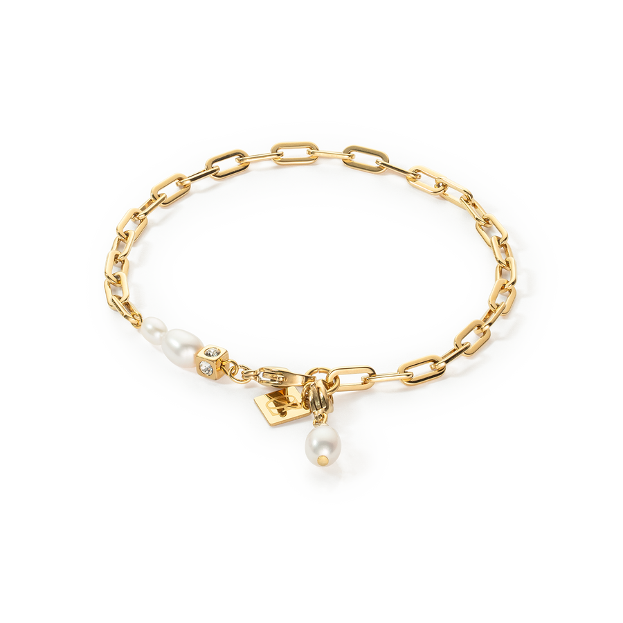 Bracciale Modern Chain oro e charm con perle d'acqua dolce
