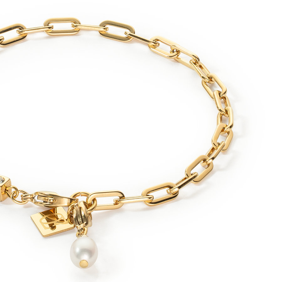 Bracciale Modern Chain oro e charm con perle d'acqua dolce