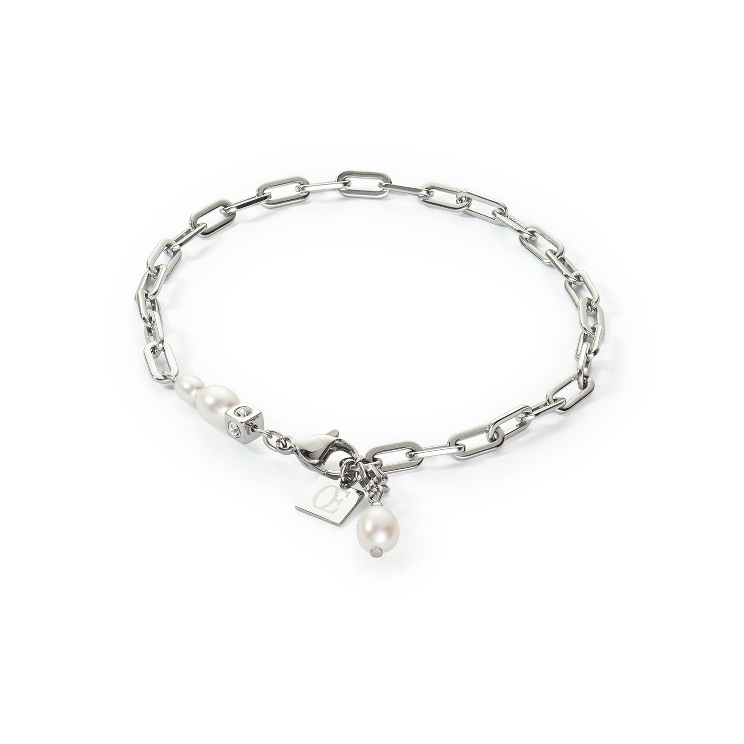 Bracciale Modern Chain argento e charm con perle d'acqua dolce