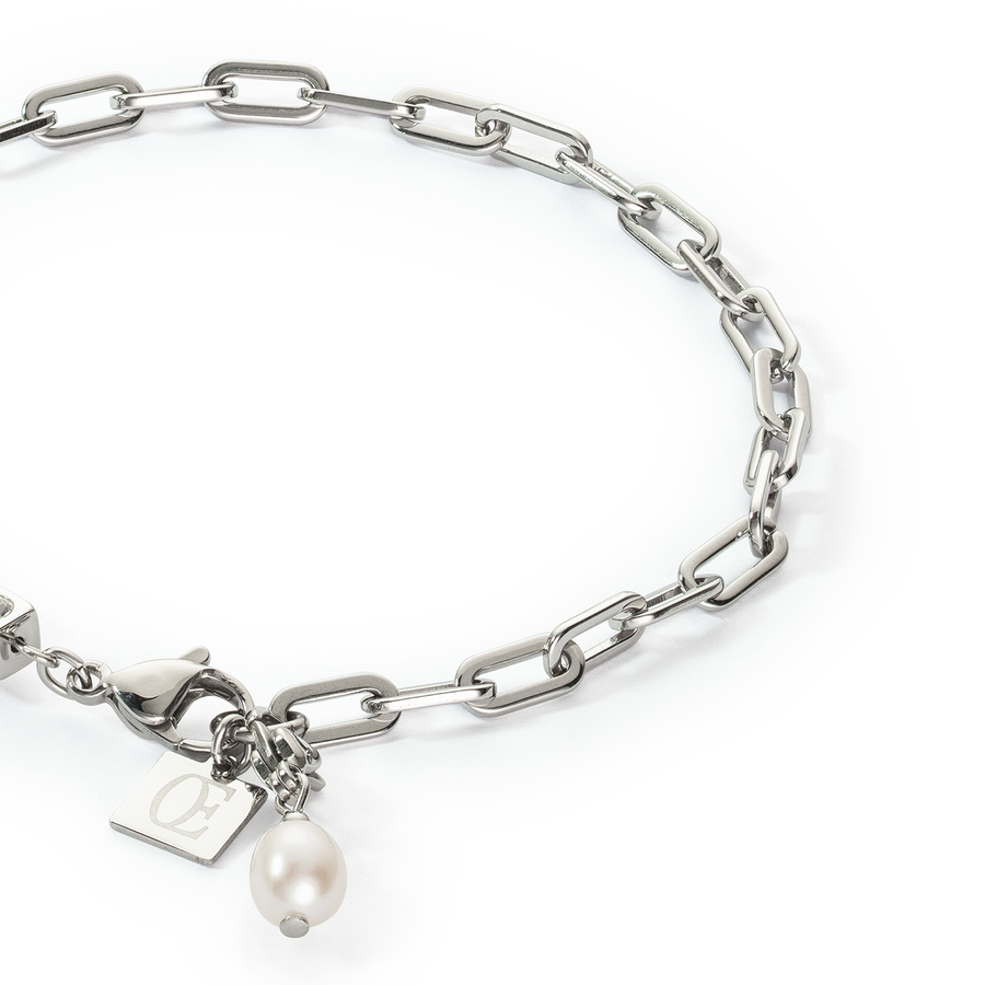 Bracciale Modern Chain argento e charm con perle d'acqua dolce