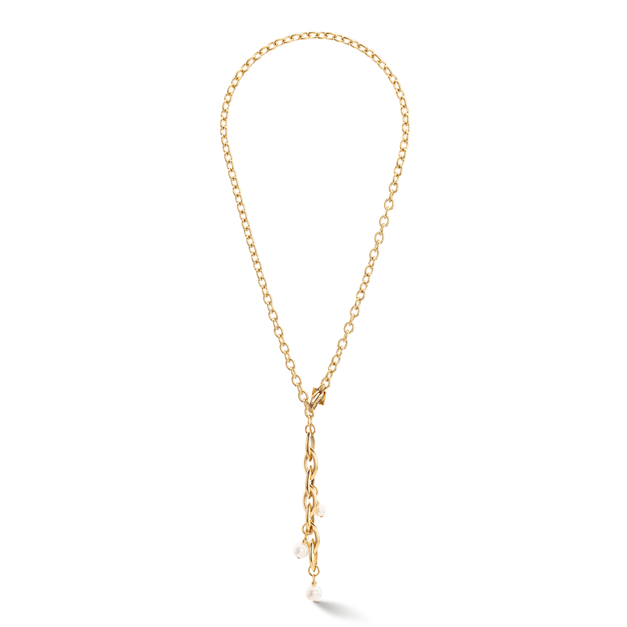 Collana Y Navette Perle d'acqua dolce oro