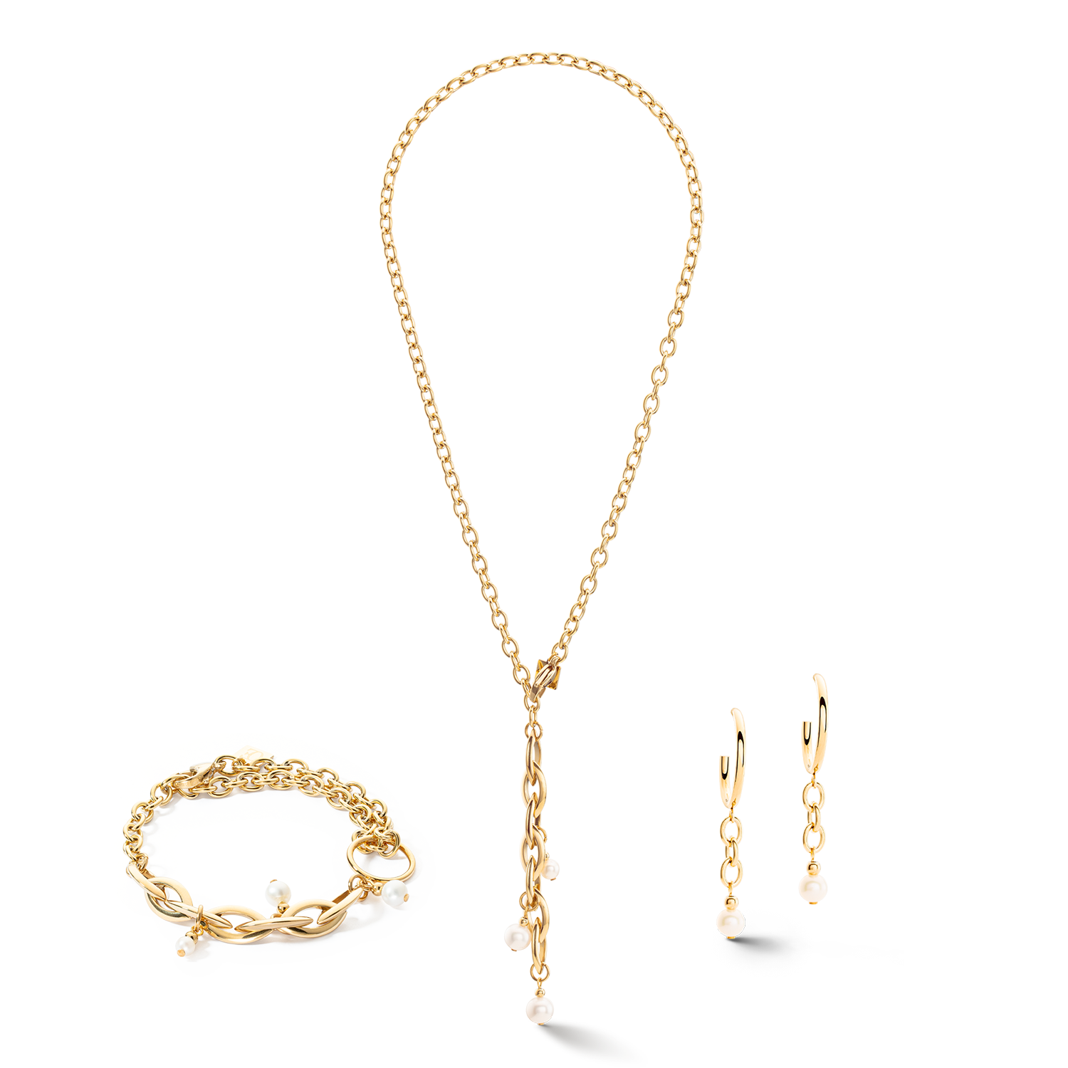 Collana Y Navette Perle d'acqua dolce oro