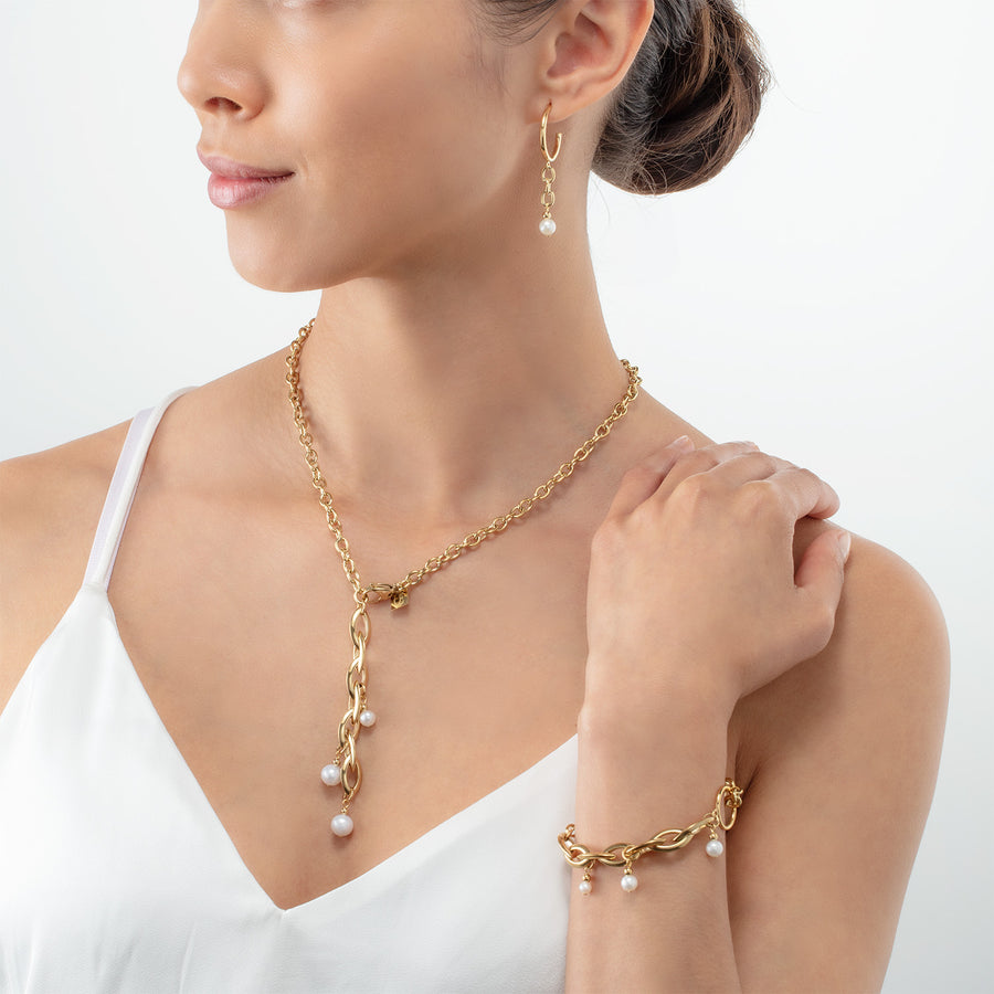 Collana Y Navette Perle d'acqua dolce oro