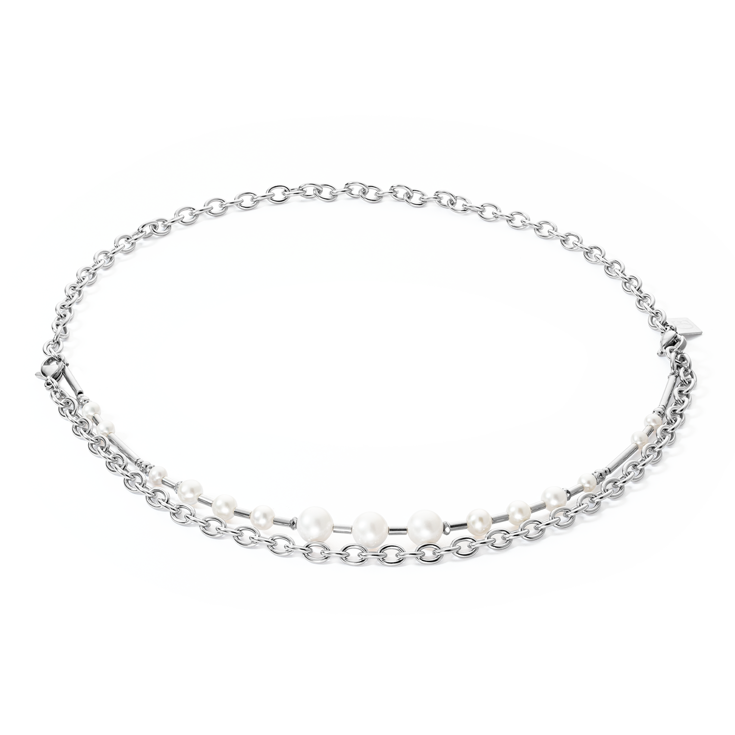 Collana Perle d'acqua dolce e Chain Multiwear argento