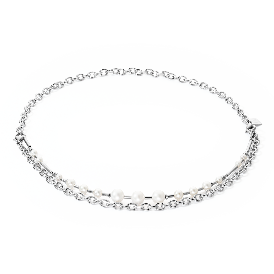 Collana Perle d'acqua dolce e Chain Multiwear argento