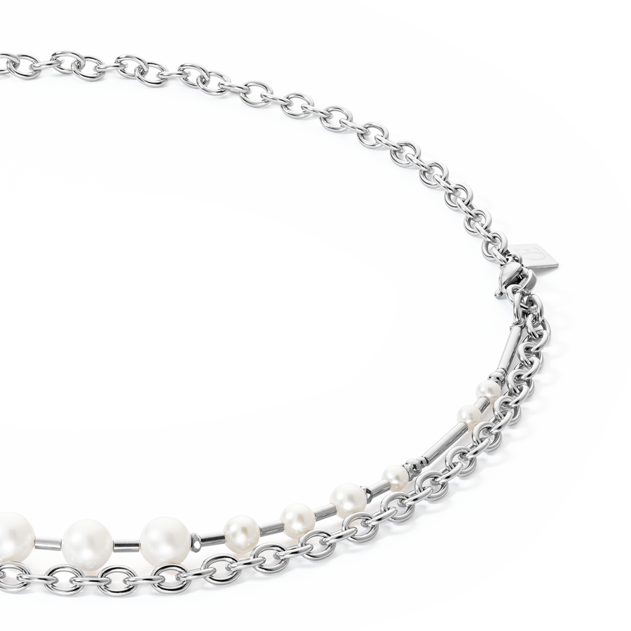 Collana Perle d'acqua dolce e Chain Multiwear argento