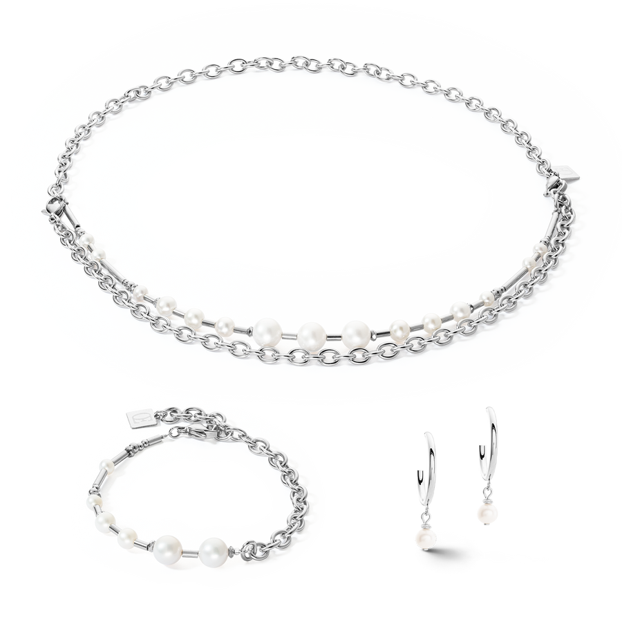 Collana Perle d'acqua dolce e Chain Multiwear argento