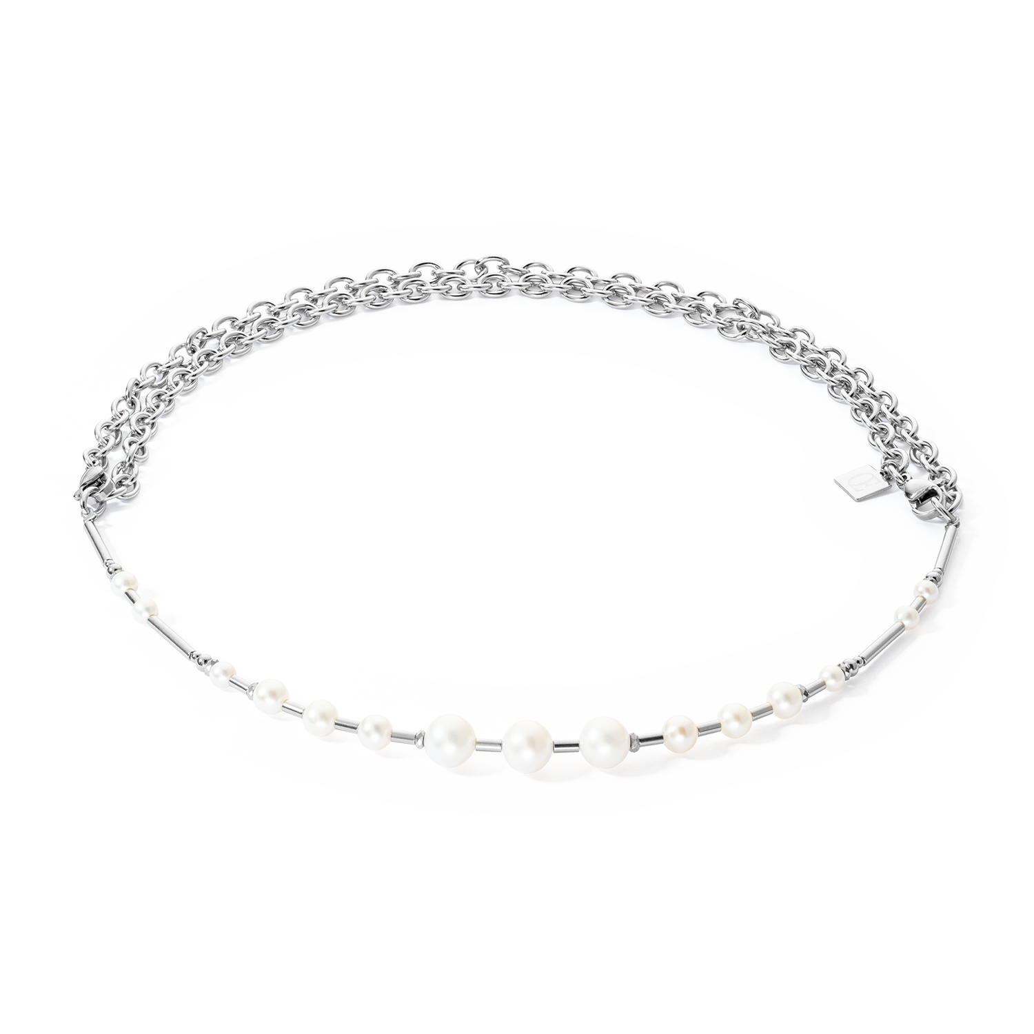 Collana Perle d'acqua dolce e Chain Multiwear argento