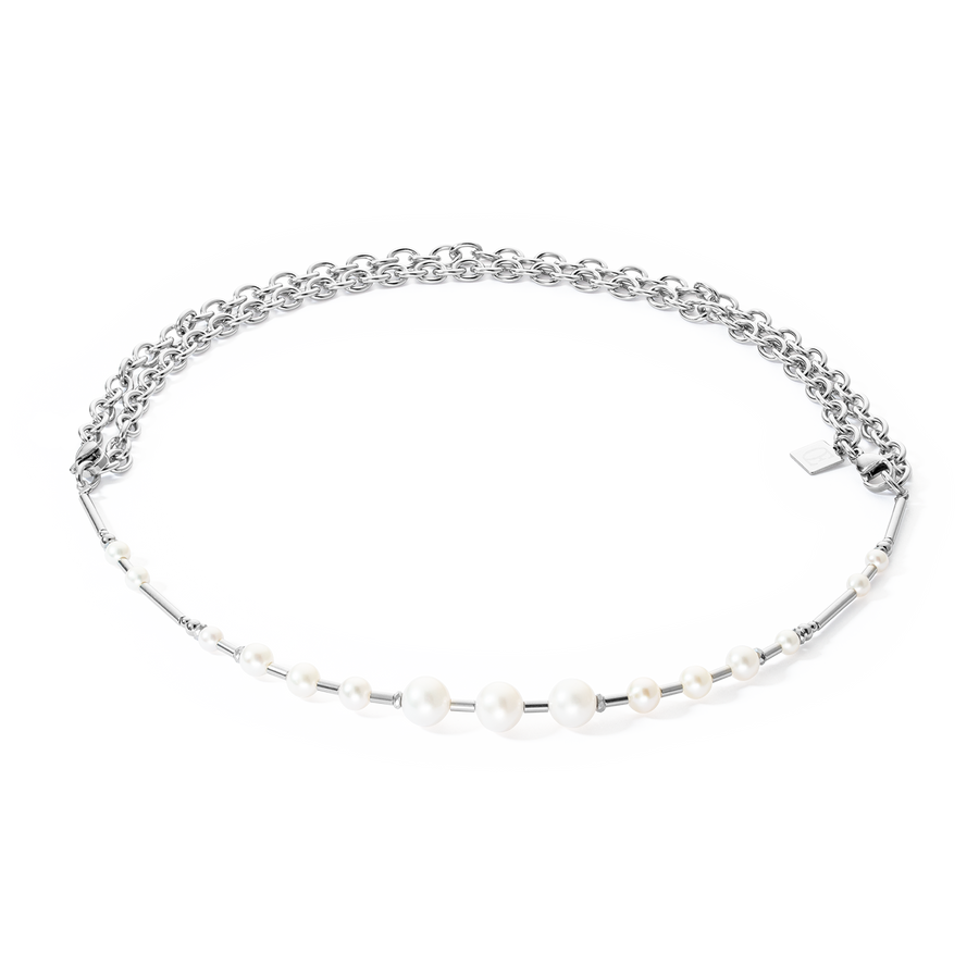 Collana Perle d'acqua dolce e Chain Multiwear argento