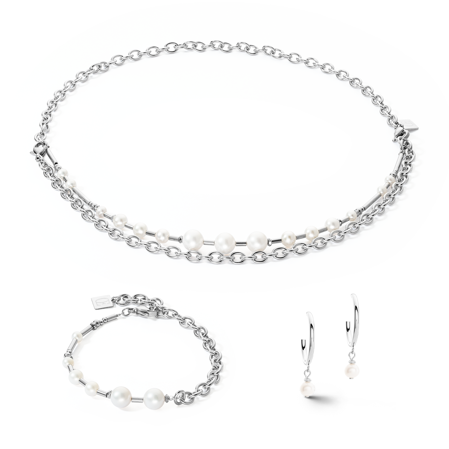 Bracciale Perle d'acqua dolce e Chain Multiwear argento