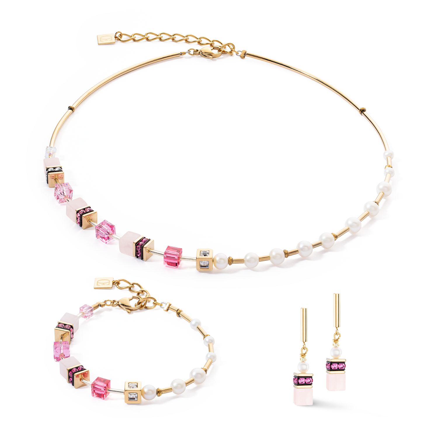 Collana GeoCUBE® Fusion Precious Pearl Mix oro-rosa