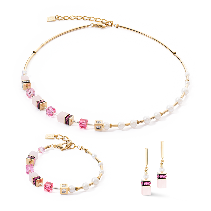 Collana GeoCUBE® Fusion Precious Pearl Mix oro-rosa